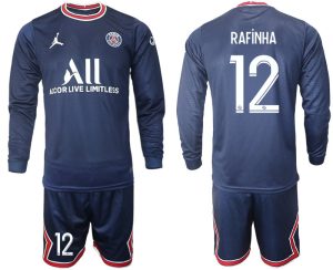 2022 Paris Saint-Germain Rafinha 12# Heim Langarm + Kurze Hosen dunkelblau