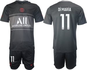 Fußball Trikotsatz PSG Ausweichtrikot 2021/2022 schwarz/grau mit Aufdruck Di María 11
