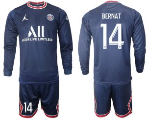 Herren PSG 2022 Bernat 14# Heim Langarm + Kurze Hosen dunkelblau/weiß