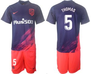Atlético Madrid Auswärtstrikot 2021/22 dunkelblau/pink Kurzarm + Kurze Hosen THOMAS 5