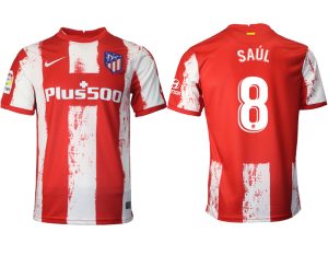Atlético Madrid Heimtrikot 2021-22 rot/weiß mit Aufdruck Saúl 8
