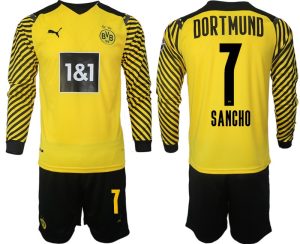 Borussia Dortmund 2022 Heimtrikot gelb-schwarz Langarm + Kurze Hosen Sancho 7