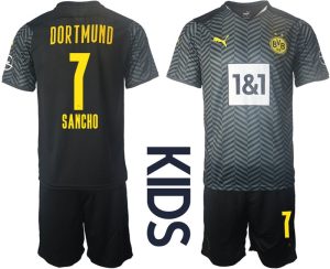 Borussia Dortmund BVB Auswärtstrikot 2022 für Kinder mit Aufdruck Sancho 7