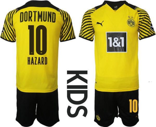 BVB Borussia Dortmund Heimtrikot in gelb 2022 für Kinder mit Aufdruck Hazard 10