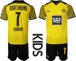 BVB Borussia Dortmund Heimtrikot in gelb 2022 für Kinder mit Aufdruck Sancho 7