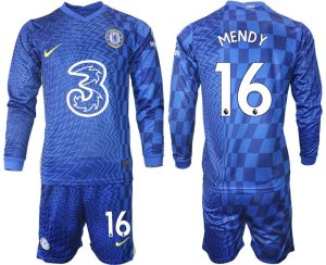 Chelsea FC Heimtrikot 2022 blau Langarm Trikotsatz mit Aufdruck Mendy 16
