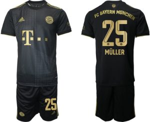FC Bayern München Müller 25 Herren Fußballtrikot Auswärts 21/22 Schwarz Trikotsatz