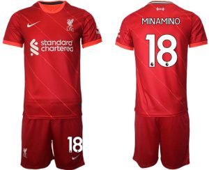 FC Liverpool Heimtrikot 2021/22 rot Trikotsatz Kurzarm + Kurze Hosen mit Aufdruck MINAMINO 18