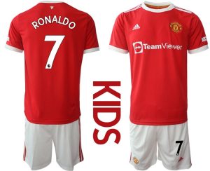 Fußballtrikots Manchester United Heimtrikot 2022 Kinder rot mit Aufdruck Ronaldo 7