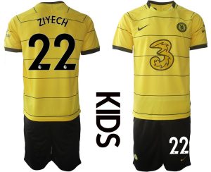 Günstige Chelsea Auswärtstrikot 2021/22 Kinder in gelb mit Aufdruck Ziyech 22