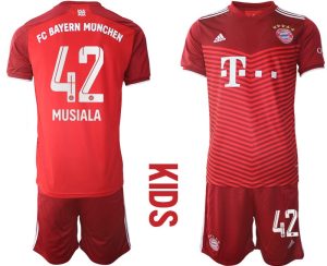 Kinder Trikotsatz FC Bayern München Heimtrikot rot 2022 mit Aufdruck Musiala 42