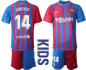 Kindertrikot FC Barcelona 2021/22 Heim Trikotsatz Blau Rot mit Aufdruck CRUYFF 14