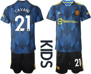 Kindertrikot Manchester United Ausweichtrikot blau 2022 Kinder mit Aufdruck Cavani 21