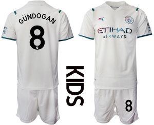 Manchester City 2022 Auswärtstrikot weiß für Kinder Mit Gündogan 8 Aufdruck