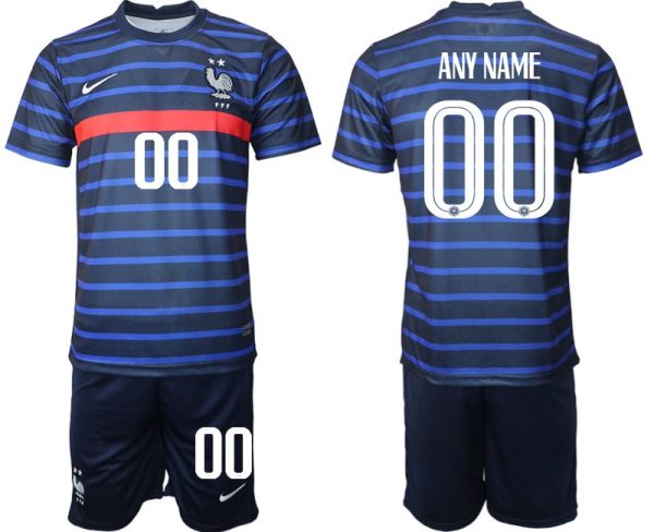 Personalisierbar Herren Kurzarm T-Shirt Frankreich Trikot Home EM 2022 Blau-1