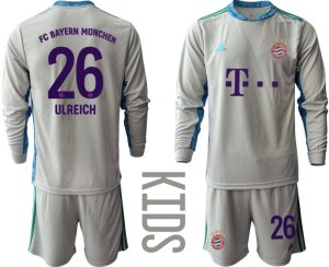 Bayern Munich Torwart Kindertrikot für draußen Grau Trikotsatz Langarm + Kurze Hosen ULREICH 26