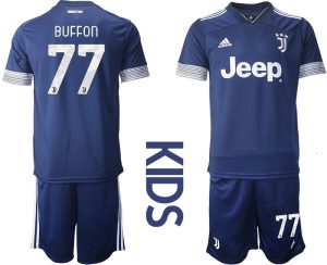 BUFFON #77 Juventus Turin 20/21 Kinder Auswärtstrikot blau Trikotsatz Kurzarm + Kurze Hosen