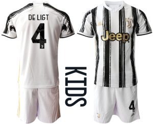 DE LIGT #4 Günstige Fussballtrikot Juventus Turin 2020-2021 Auswärtstrikot weiß/schwarz Kinder