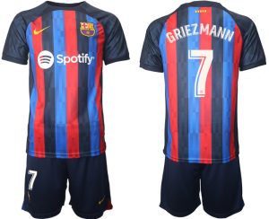 FC Barcelona 2022/23 Heimtrikot dunkles Blau Trikotsatz Kurzarm mit Aufdruck GRIEZMANN 7