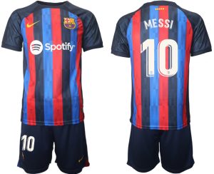 FC Barcelona 2022/23 Heimtrikot dunkles Blau Trikotsatz Kurzarm mit Aufdruck MESSI 10