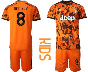 Günstige Fussballtrikot Juventus Turin 20-21 Ausweichtrikot Orange Schwarz Kinder Trikotsatz RAMSEY #8