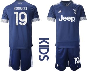 Günstige Fussballtrikot Juventus Turin 2020-2021 Auswärtstrikot blau Kinder BONUCCI #19