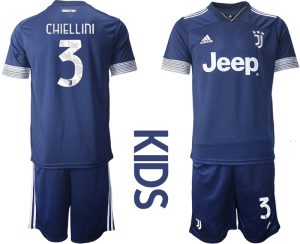 Günstige Fussballtrikot Juventus Turin 2020-2021 Auswärtstrikot blau Kinder CHIELLINI #3