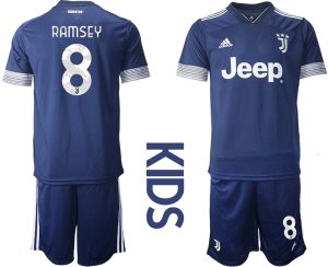 Günstige Fussballtrikot Juventus Turin 2020-2021 Auswärtstrikot blau Kinder RAMSEY #8