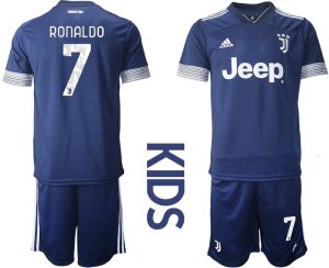 Günstige Fussballtrikot Juventus Turin 2020-2021 Auswärtstrikot blau Kinder RONALDO #7