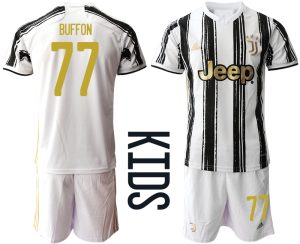Günstige Fussballtrikot Juventus Turin 2020-2021 Auswärtstrikot weiß/schwarz Kinder BUFFON #77