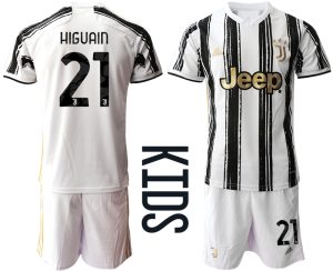 Günstige Fussballtrikot Juventus Turin 2020-2021 Auswärtstrikot weiß/schwarz Kinder HIGUAIN #21