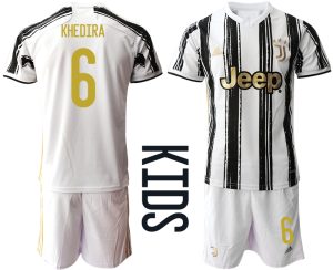 Günstige Fussballtrikot Juventus Turin 2020-2021 Auswärtstrikot weiß/schwarz Kinder KHEDIRA #6