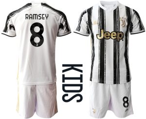 Günstige Fussballtrikot Juventus Turin 2020-2021 Auswärtstrikot weiß/schwarz Kinder RAMSEY #8
