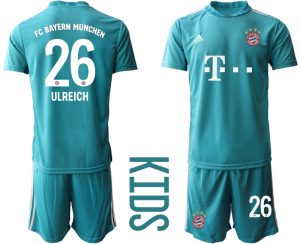 Kinder Bayern München 2020-2021 Torwart-Auswärtstrikot Blau Kurzarm Trikotsatz ULREICH 26