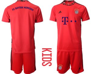 Kinder Bayern München 2020-2021 Torwart-Auswärtstrikot Rot Kurzarm Trikotsatz