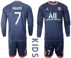 Kinder Fußballtrikots Paris St. Germain Trikot Home 2021/22 Blau mit Aufdruck Mbappé 7