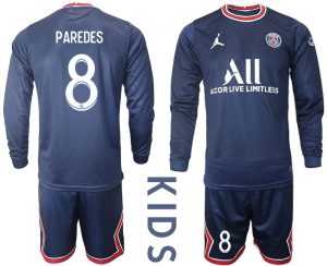Kinder Fußballtrikots Paris St. Germain Trikot Home 2021/22 Blau mit Aufdruck PAREDES 8