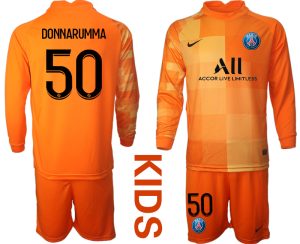 Kinder Paris Saint Germain Heimtrikot Orange PSG Trikotsatz Langarm + Kurze Hosen DONNARUMMA 50