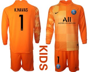 Kinder Paris Saint Germain Heimtrikot Orange PSG Trikotsatz Langarm + Kurze Hosen K.NAVAS 1