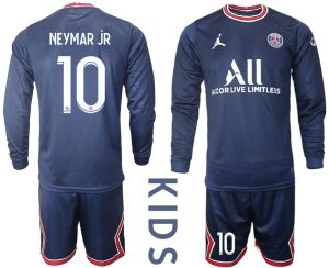 NEYMAR JR 10 Kinder Paris Saint Germain Heimtrikot 2021-22 PSG Trikotsatz Langarm + Kurze Hosen
