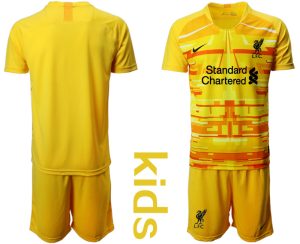 FC Liverpool Torwarttrikot 2020/21 Gelb Trikotsatz Kurzarm + Kurze Hosen für Kinder