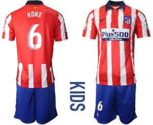 Kinder Atlético Madrid 2020-21 Home Trikot weiß-roten Streifen mit Aufdruck KOKE 6
