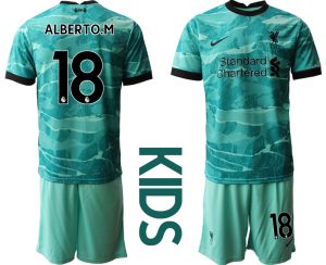 Kinder FC Liverpool Torwarttrikot blau Trikotsatz Kurzarm + Kurze Hosen mit Aufdruck ALBERTO.M 18