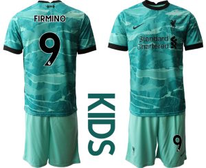 Kinder FC Liverpool Torwarttrikot blau Trikotsatz Kurzarm + Kurze Hosen mit Aufdruck FIRMINO 9