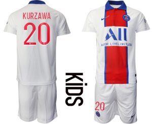 Kinder Paris Saint Germain PSG Auswärtstrikot 2020-21 weiß rot blau Trikotsatz KURZAWA #20