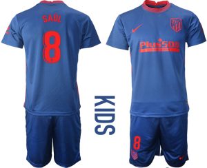 Saúl 8 Atlético Madrid 2020-21 Auswärtstrikot Navy blau Kinder Fußball Trikotsatz