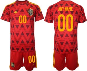 Spanien Heimtrikot WM 2022 Rot Trikotsatz Kurzarm + Kurze Hosen Anpassbare Name und Nummer