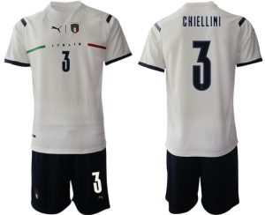 CHIELLINI #3 Italien Euro 2021 Auswärtstrikots FIGC Trikotsatz weiß Kurzarm + Kurze Hosen