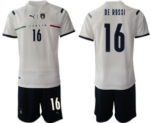 DE ROSSI #16 Italien Euro 2021 Auswärtstrikots FIGC Trikotsatz weiß Kurzarm + Kurze Hosen
