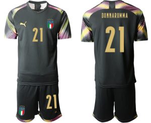 Herren Italien 2020-21 Torwarttrikot Schwarz Fußballtrikots Set DONNARUMMA 21